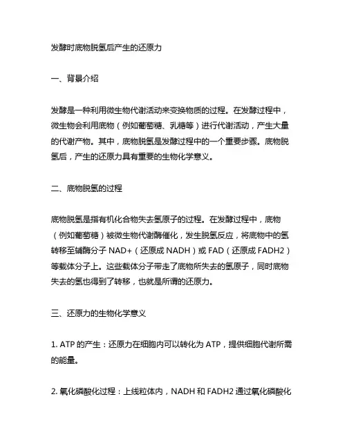发酵时底物脱氢后产生的还原力