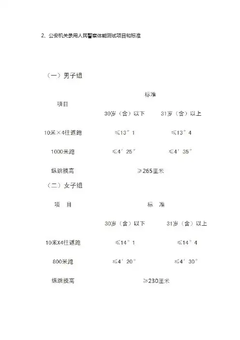 公安机关录用人民警察体能测试项目和标准