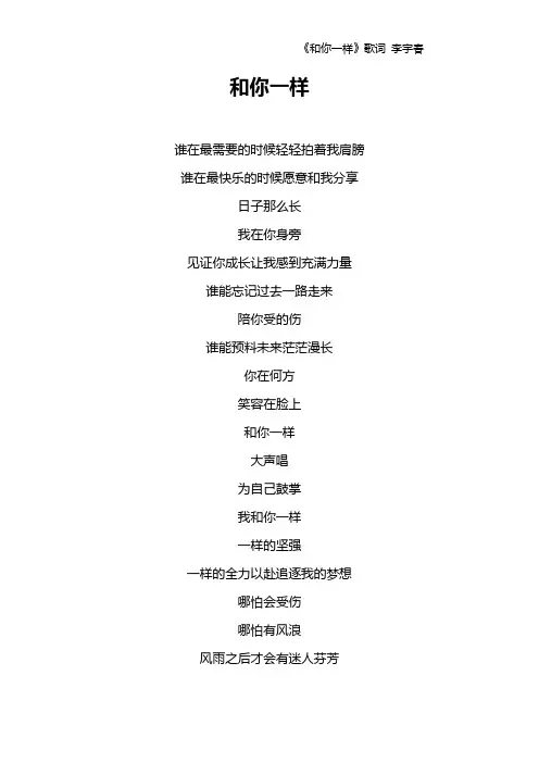 《和你一样》歌词 李宇春