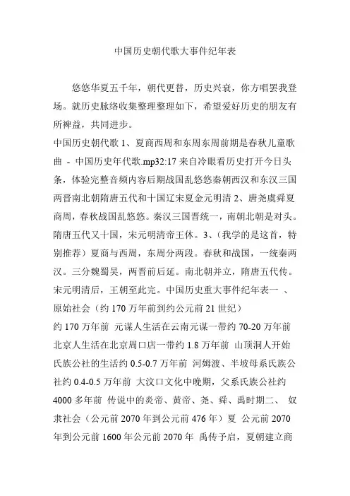 中国历史朝代歌大事件纪年表
