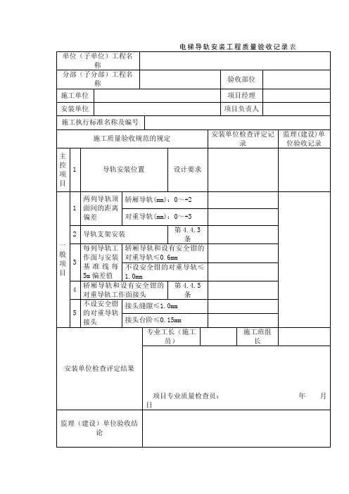 电梯导轨安装工程质量验收记录表