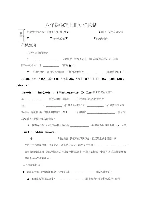 八年级物理上册各章节知识结构图