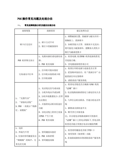 银行收单pos机常见问题处理及错误代码
