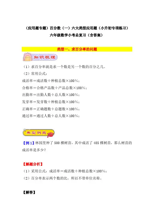 2025年(应用题专题)百分数六大类型应用题(小升初专项练习)六年级数学小考总复习(含答案)