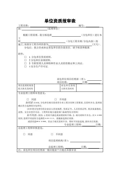 单位资质报审表——模板