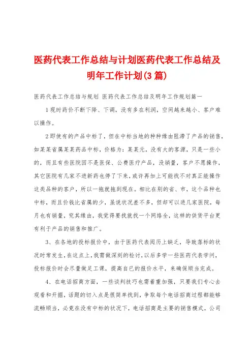 医药代表工作总结与计划医药代表工作总结及明年工作计划(3篇)