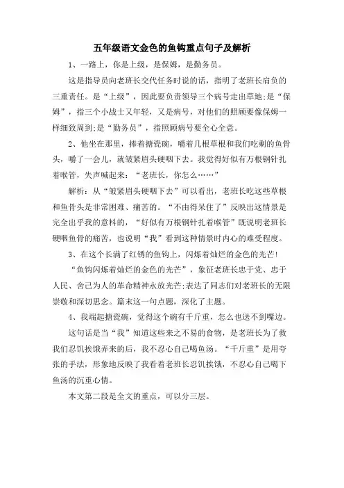 五年级语文金色的鱼钩重点句子及解析