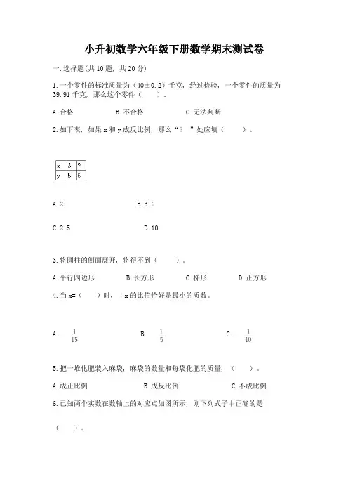 小升初数学六年级下册数学期末测试卷带答案(培优)