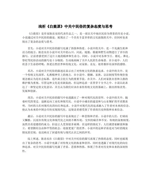 浅析《白鹿原》中关中民俗的复杂态度与思考
