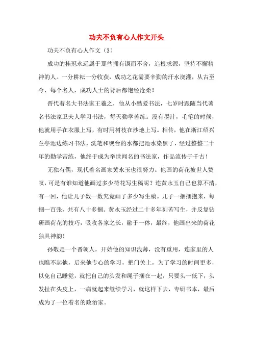 功夫不负有心人作文开头