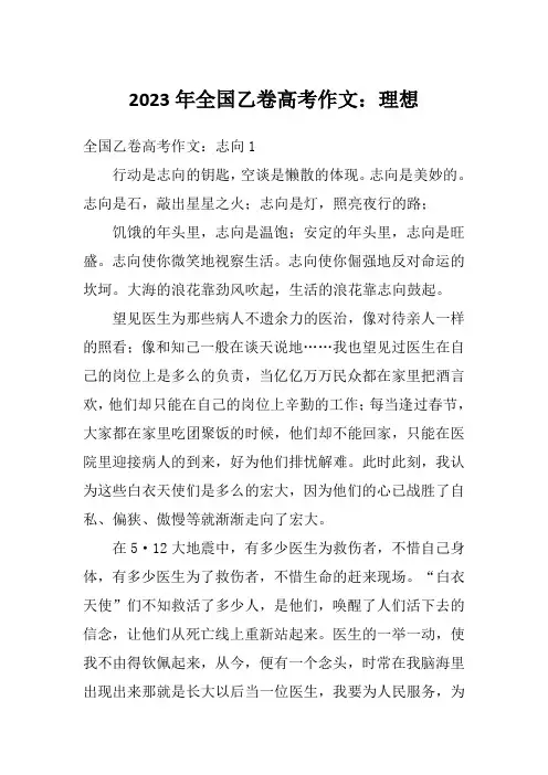 2023年全国乙卷高考作文：理想