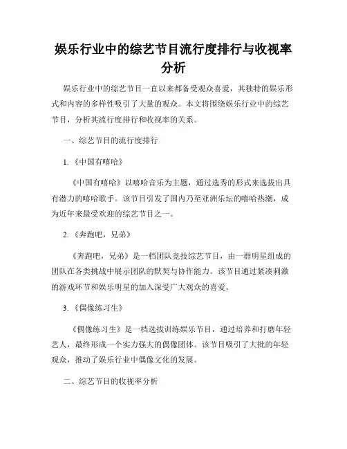 娱乐行业中的综艺节目流行度排行与收视率分析