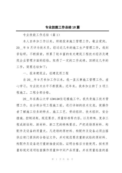 专业技能工作总结10篇