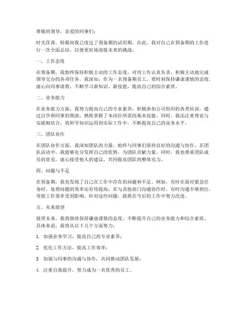 优秀预备期总结范文