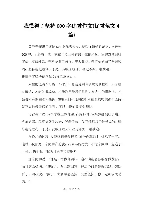 我懂得了坚持600字优秀作文(优秀范文4篇)