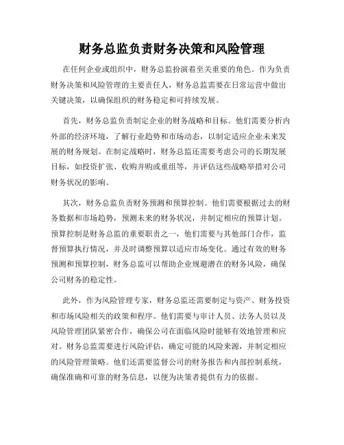 财务总监负责财务决策和风险管理