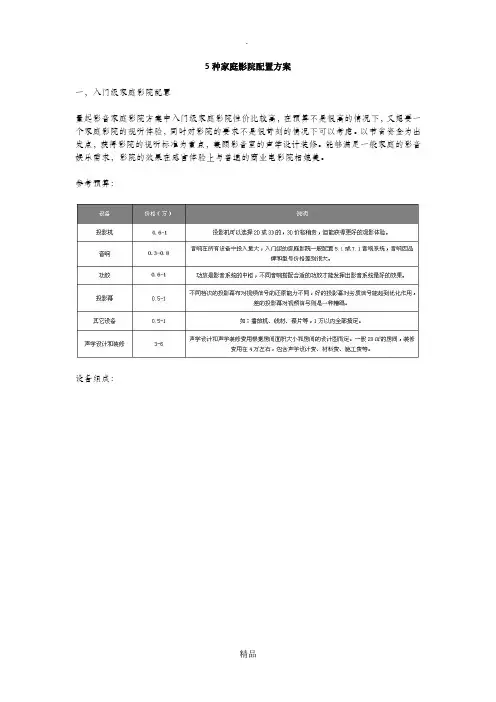 5种家庭影院配置方案