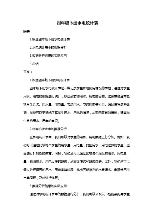 四年级下册水电统计表