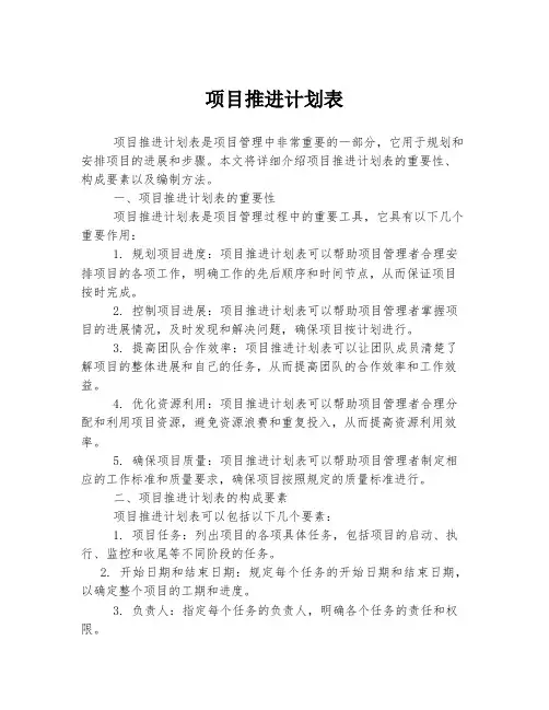 项目推进计划表