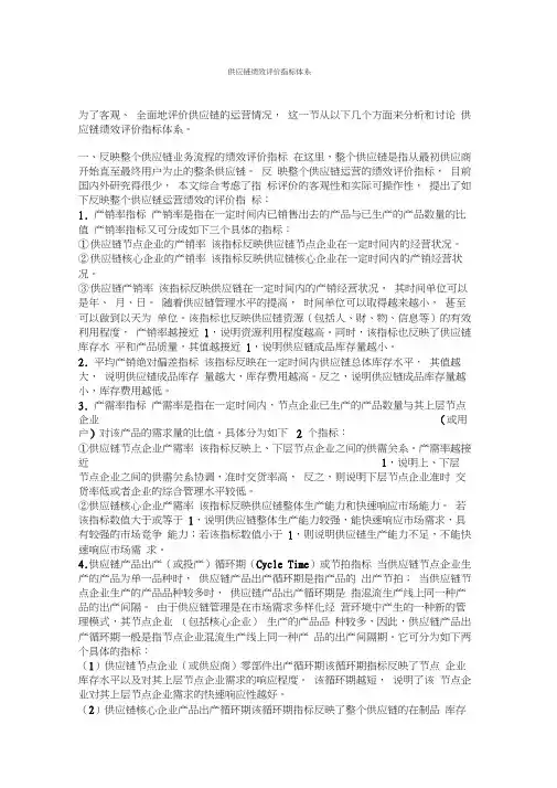 供应链绩效评价指标体系