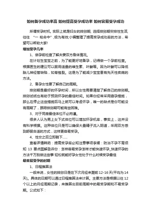 如何备孕成功率高如何提高受孕成功率如何容易受孕成功