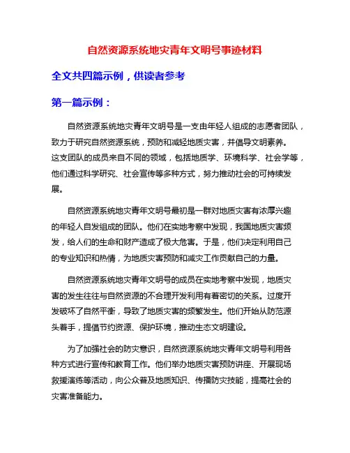 自然资源系统地灾青年文明号事迹材料
