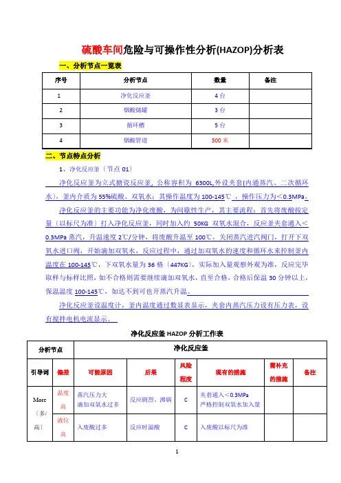硫酸车间危险与可操作性风险分析