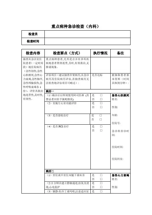 急诊重点病种检查表格(内科)