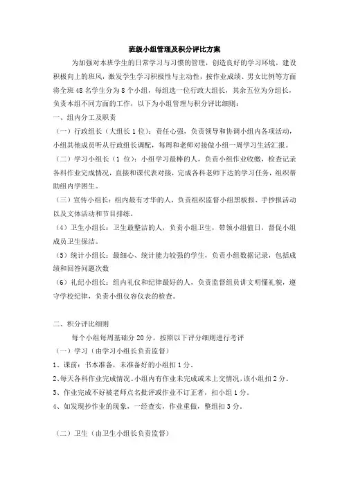 【精品】班级小组建设评比及积分方案模板