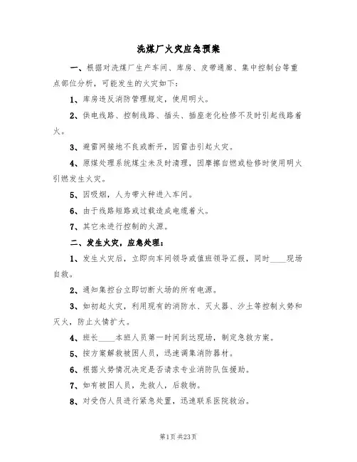 洗煤厂火灾应急预案(六篇)