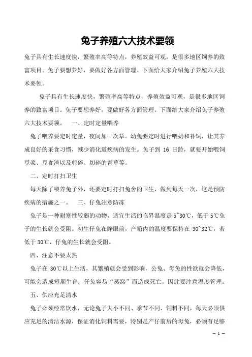 兔子养殖六大技术要领