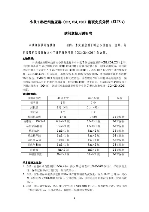 小鼠T淋巴细胞亚群（CD3,CD4,CD8）酶联免疫分析（