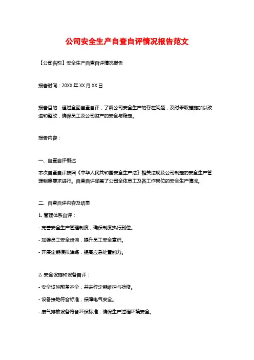 公司安全生产自查自评情况报告范文