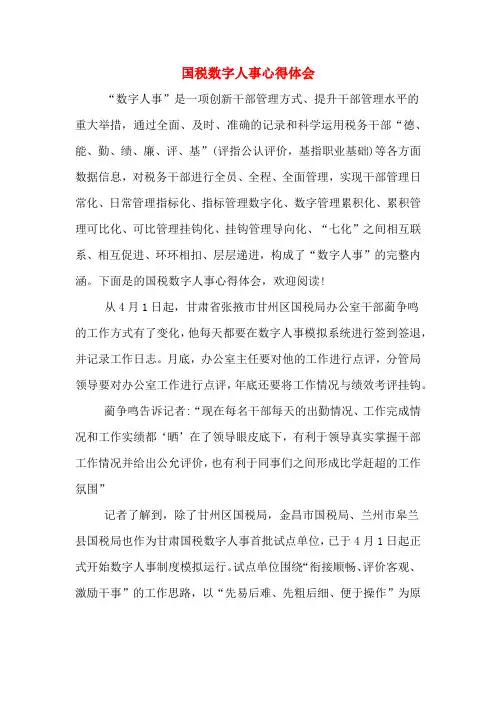 国税数字人事心得体会