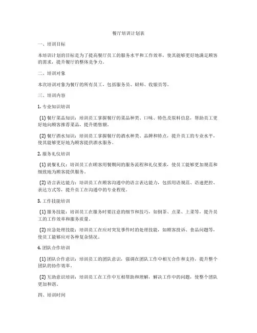 餐厅培训计划表
