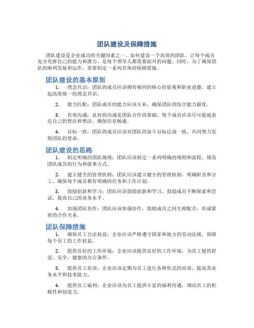 团队建设及保障措施