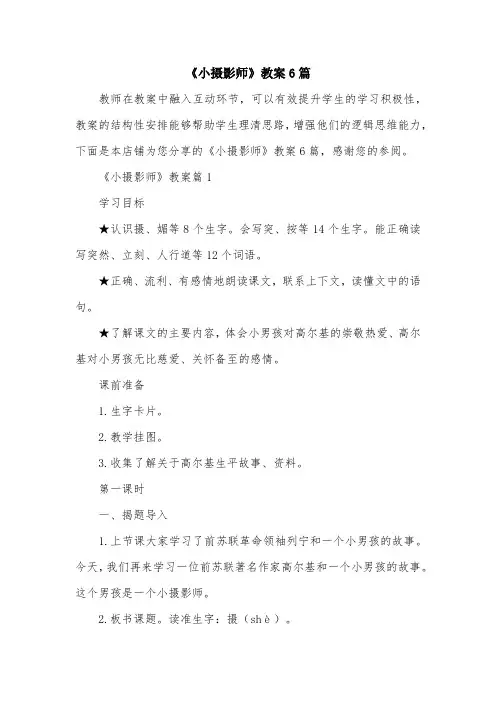 《小摄影师》教案6篇