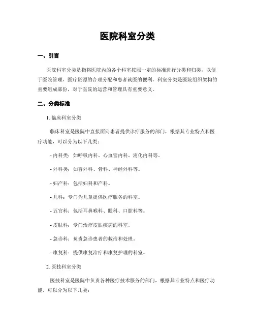 医院科室分类