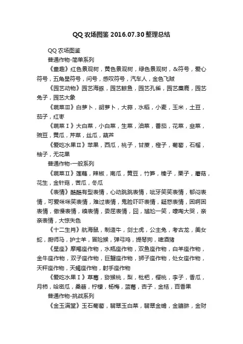 QQ农场图鉴2016.07.30整理总结