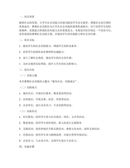 暑期社会实践策划书方案