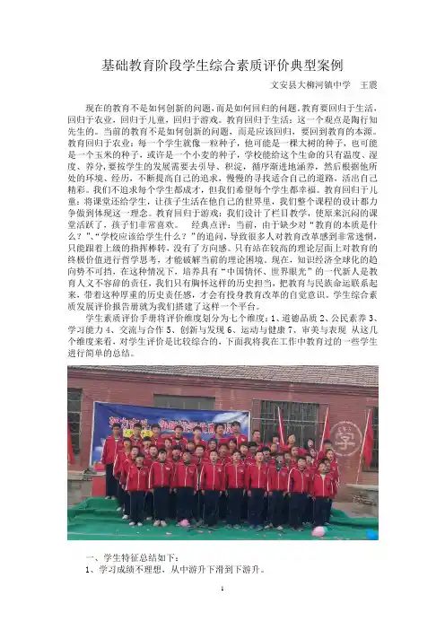 (完整版)基础教育阶段学生综合素质评价典型案例