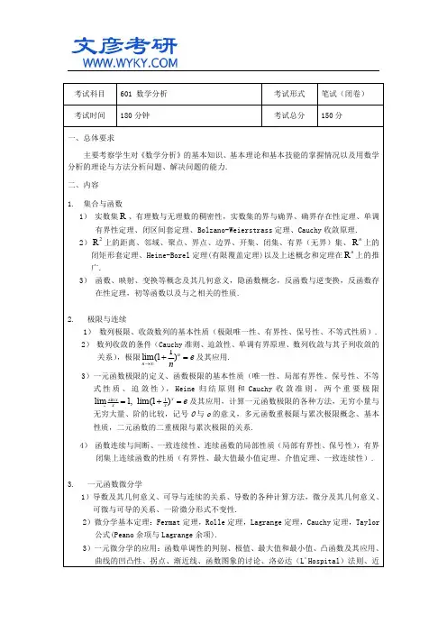 电子科技大学硕士研究生601数学分析考试大纲
