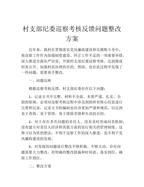 村支部纪委巡察考核反馈问题整改方案