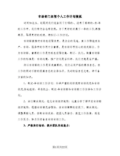 2024年市场部门经理个人工作计划模板（6篇）