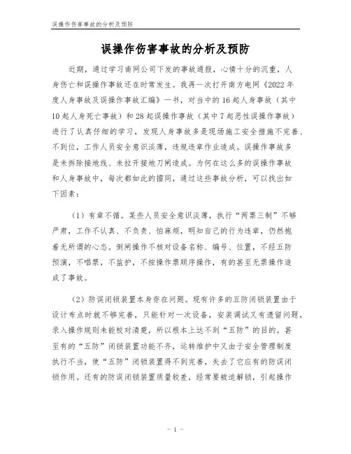 误操作伤害事故的分析及预防