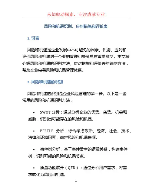 风险和机遇识别、应对措施和评价表