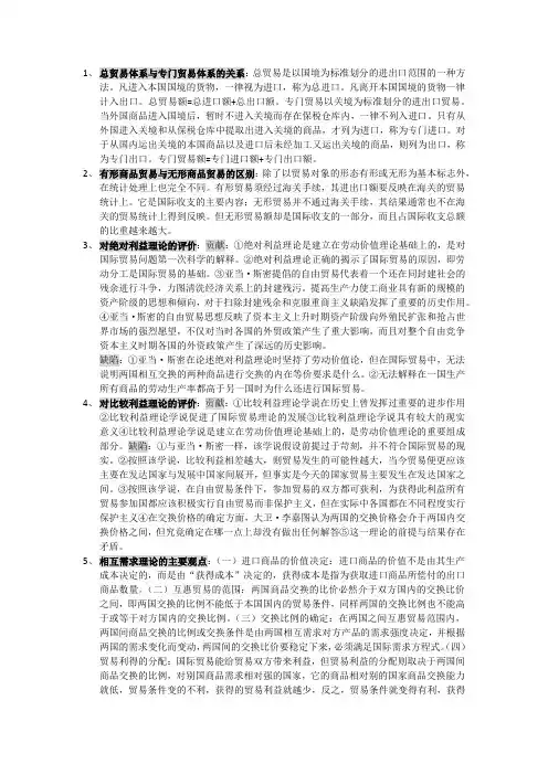 国际贸易 名词解释及大题