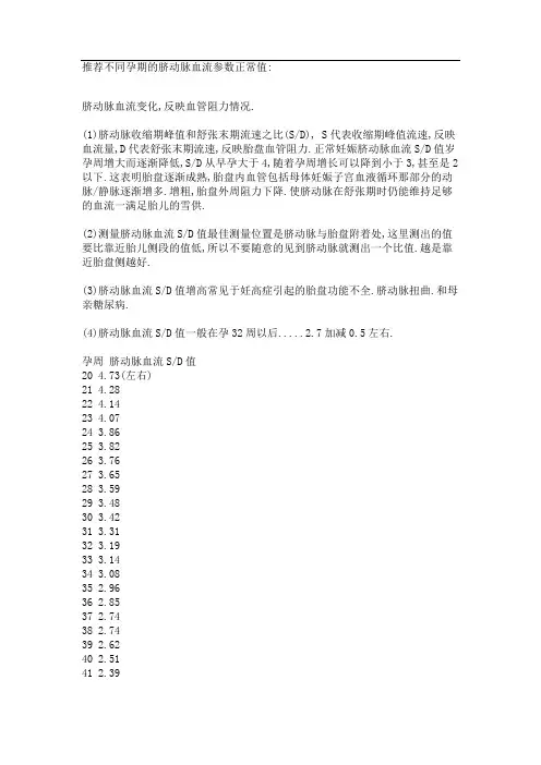 脐动脉血流参数正常值