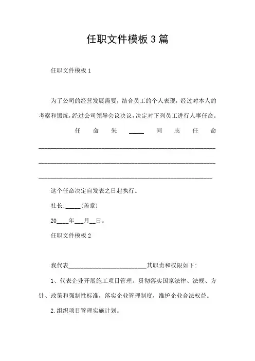 任职文件模板3篇
