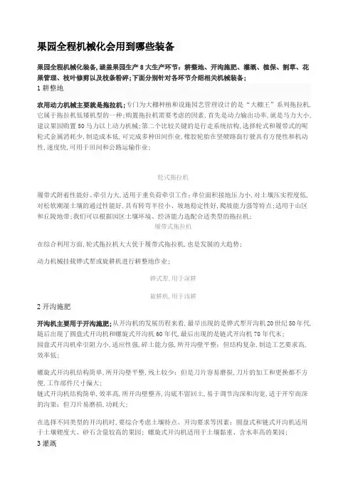 果园全程机械化会用到哪些装备